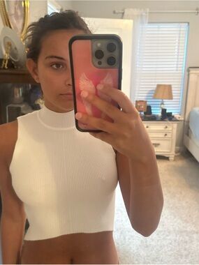 Forever 21 White Ribbed Mock Neck Crop Top